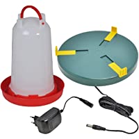 Plato calentador de agua Ø25cm- para bebedero- antihielo 20W + Bebedero para aves- gallinas- gallos con cierre bayoneta…